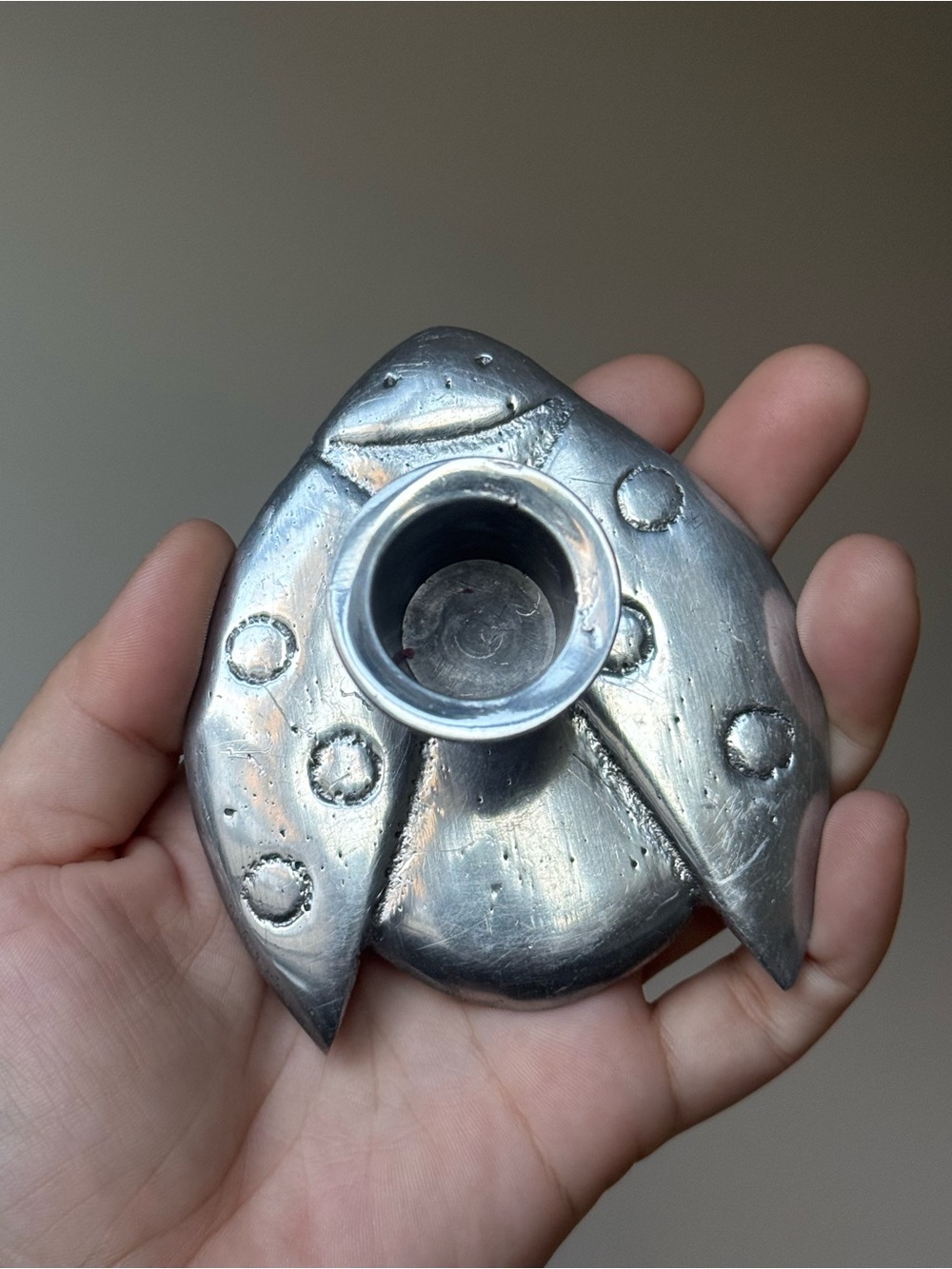 Lady Bug Shaped Base Chrome Metal Taper Candle Holder Y2K Home Decor